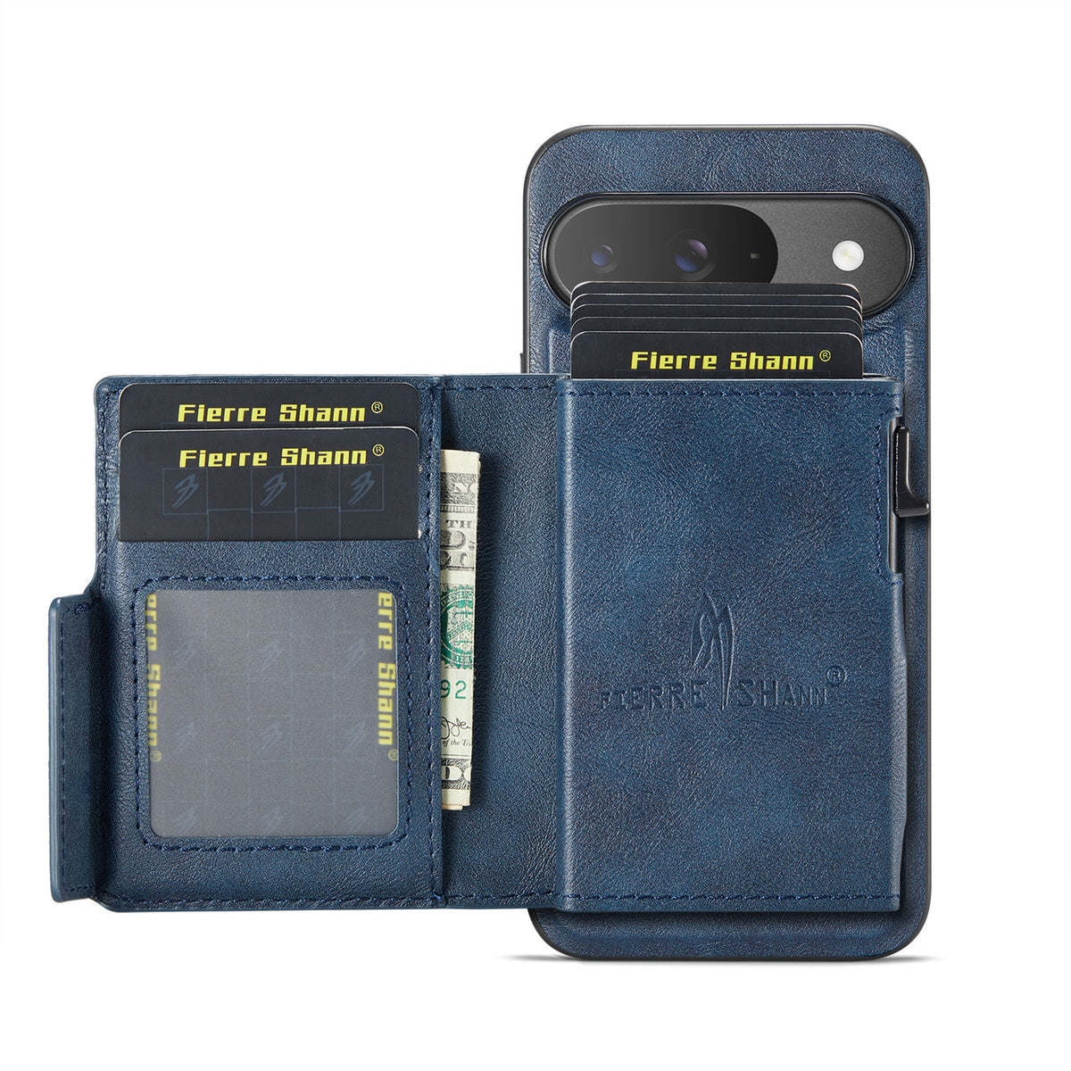 PU Leather Magnetic Pop-Up Card Wallet with Zipper Coin Pocket for Google Pixel