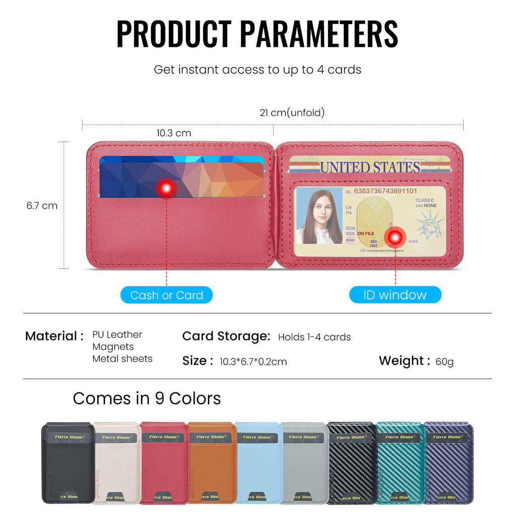 MagSafe-Compatible PU Leather Magnetic Card Holder Stand for iPhone