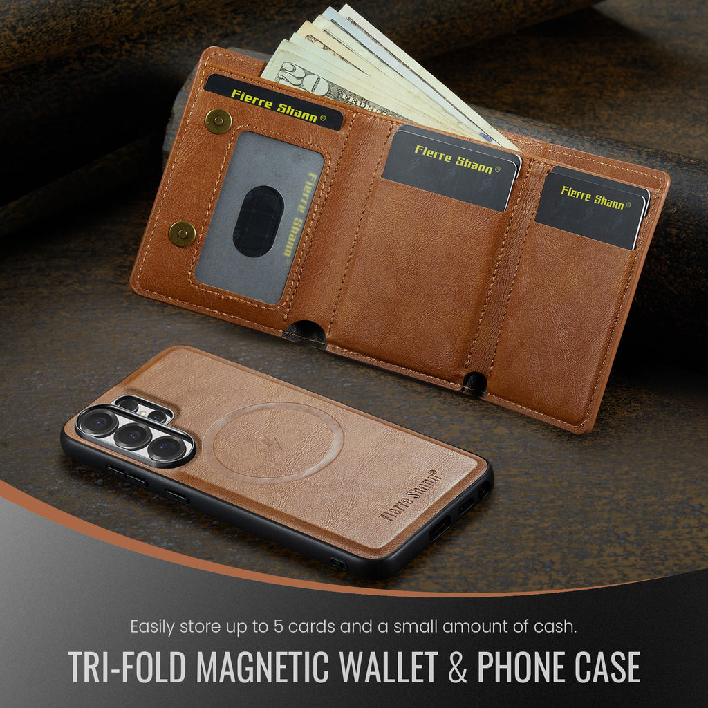 2-in-1 MagSafe-Compatible Case with Tri-Fold Wallet Stand for Samsung Galaxy S22–S26 Series