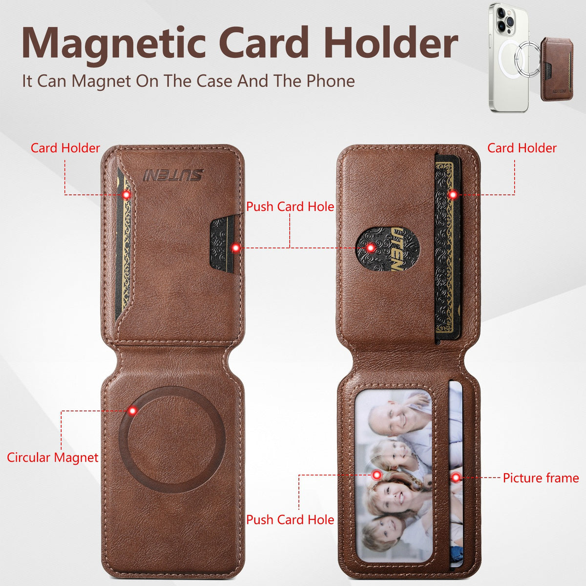 Universal MagSafe-Compatible PU Leather Card Holder for iPhone & Android
