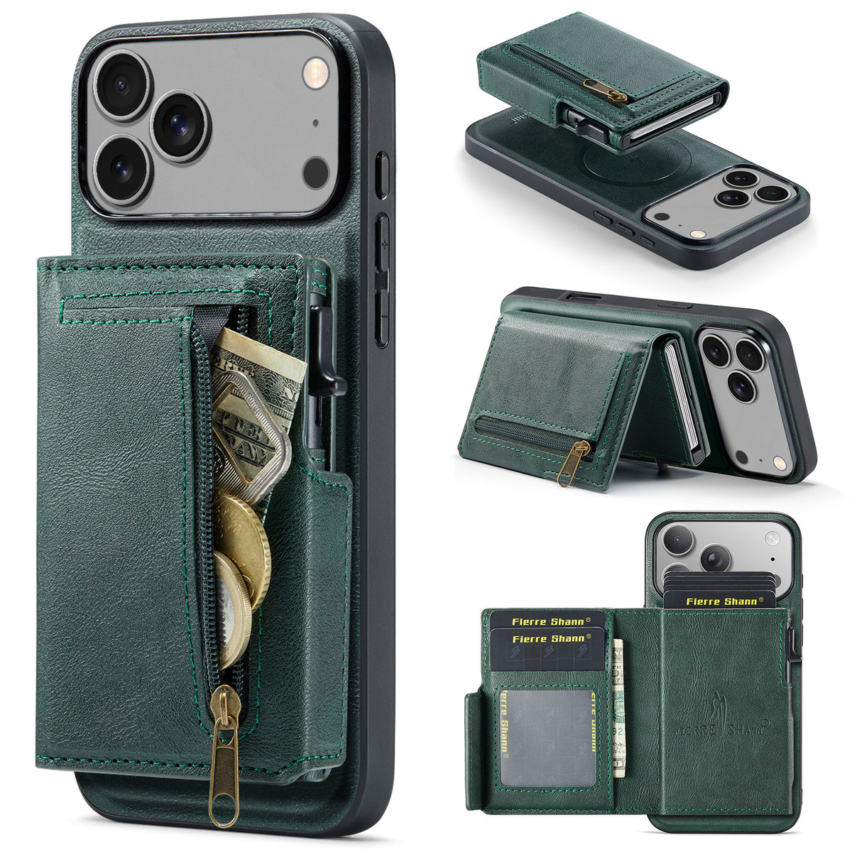 2-in-1 MagSafe PU Leather Case with Detachable Card Holder Stand for iPhone 11-17 Series