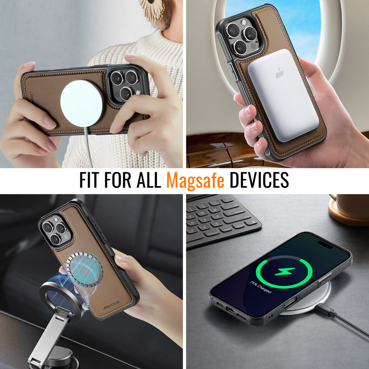 PU Leather Case MagSafe-Compatible with Detachable Card Holder for iPhone 11–17 Series
