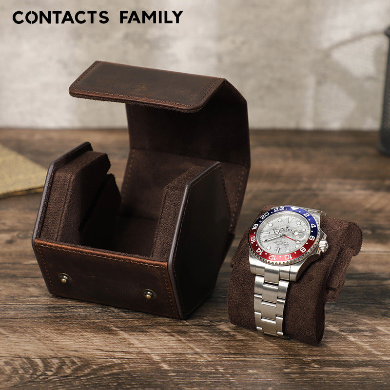 Handcrafted Hexagon Leather Luxury Watch Travel Case