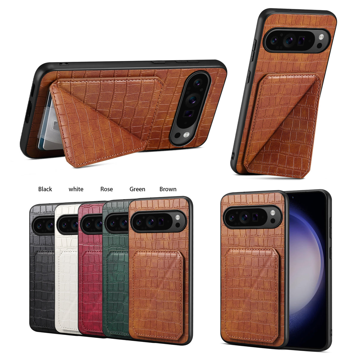 PU Leather Card Holder Stand Case for Google Pixel Series 6-10 Pro