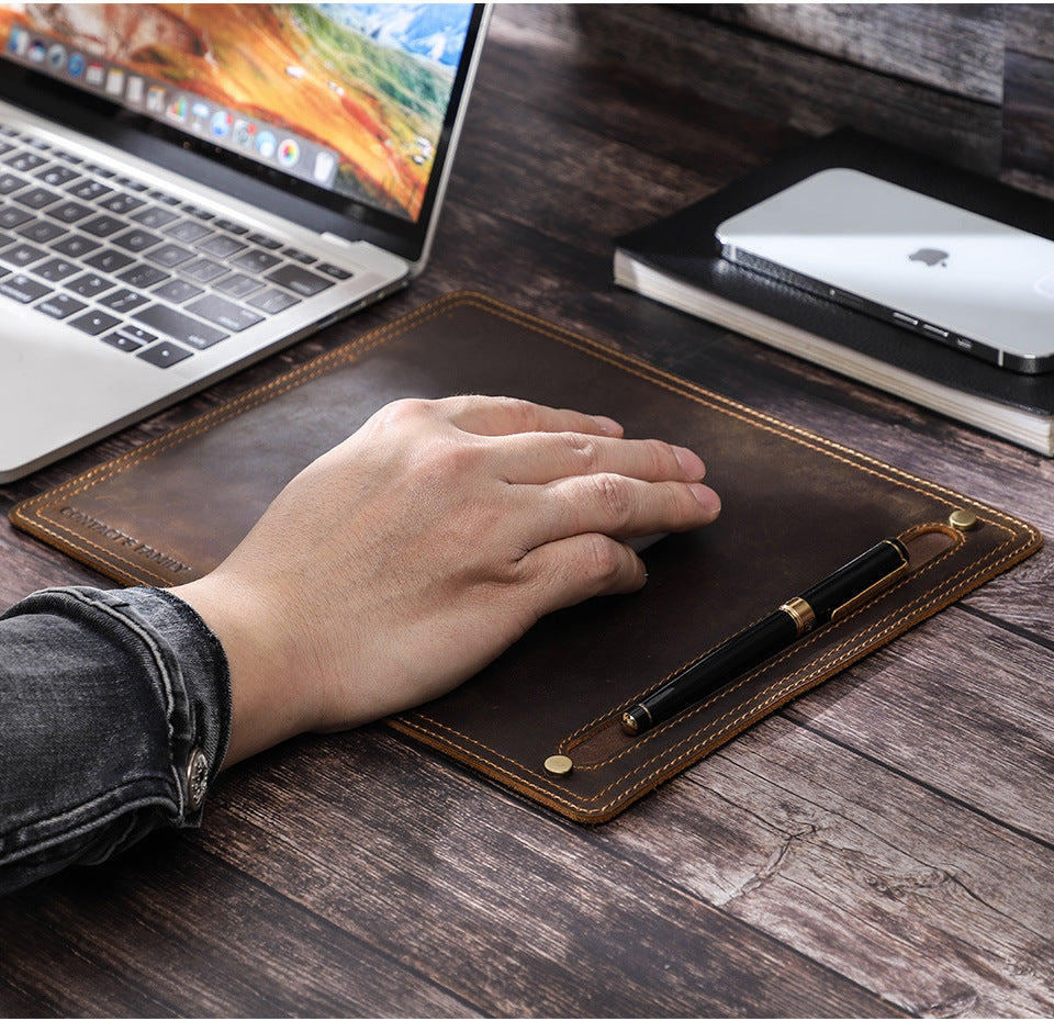 Compact Square Leather Mouse Pad with Pen Holder