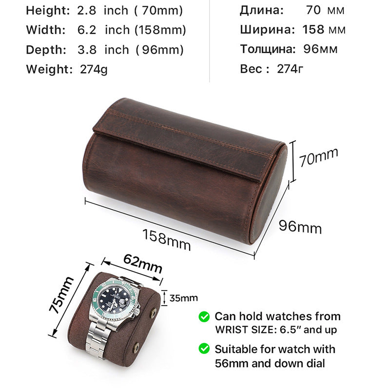 Vintage Crazy Horse Leather Double Watch Travel Case
