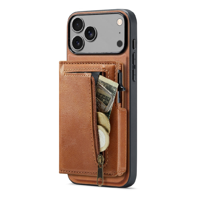 2-in-1 MagSafe PU Leather Case with Detachable Card Holder Stand for iPhone 11-17 Series