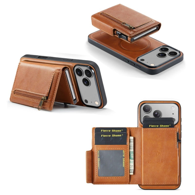 2-in-1 MagSafe PU Leather Case with Detachable Card Holder Stand for iPhone 11-17 Series