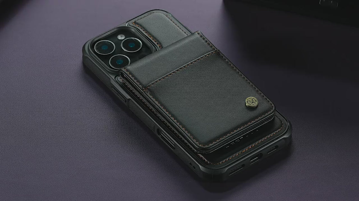 PU Leather Case MagSafe-Compatible with Detachable Card Holder for iPhone 11–17 Series