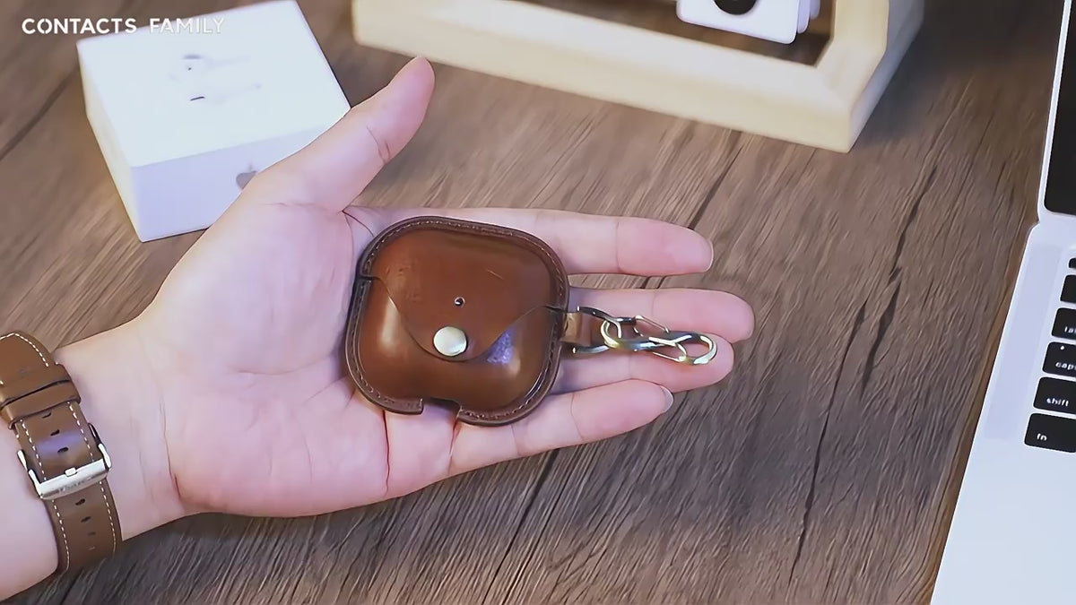 Full-Cover Cowhide Leather Case with Snap Closure for AirPods 4