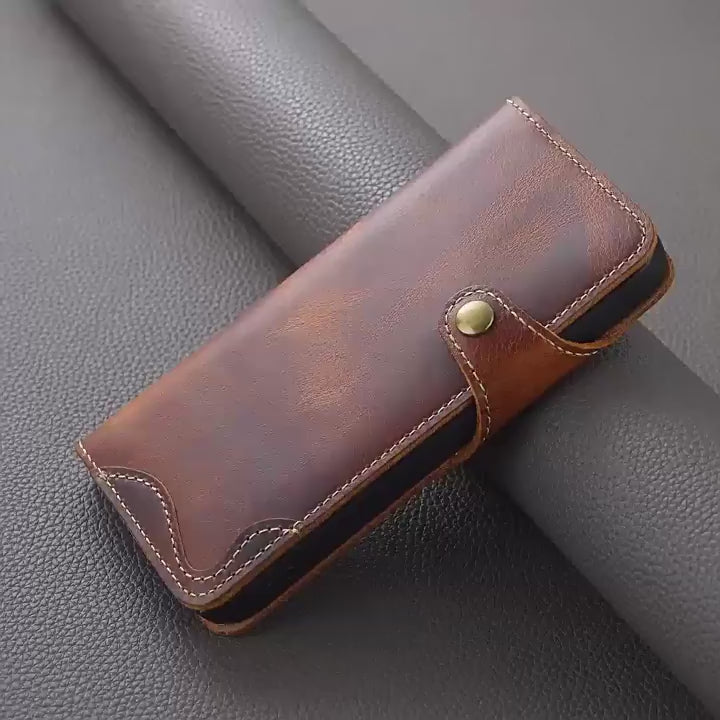 Cowhide Leather Wallet Case for Samsung Galaxy S24, S25 & S26